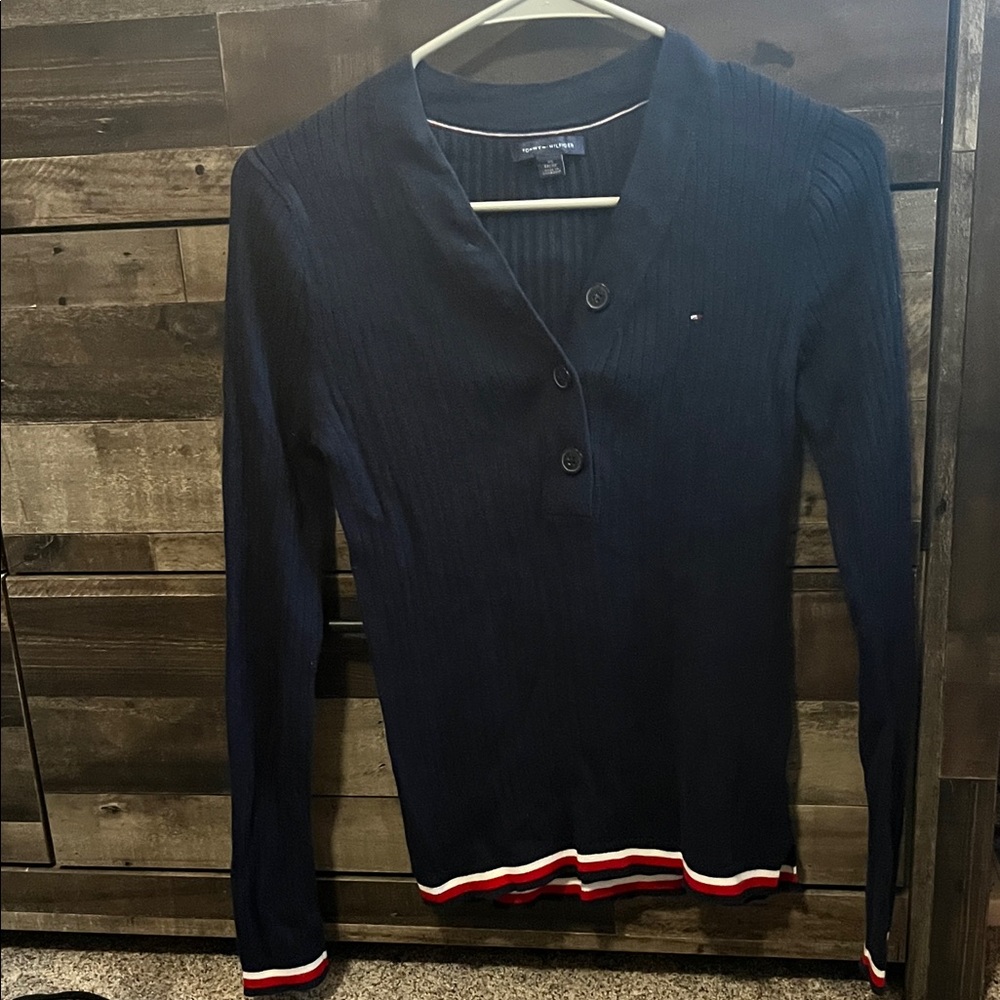 Tommy Hilfiger Navy Sweater with Red and White Accents